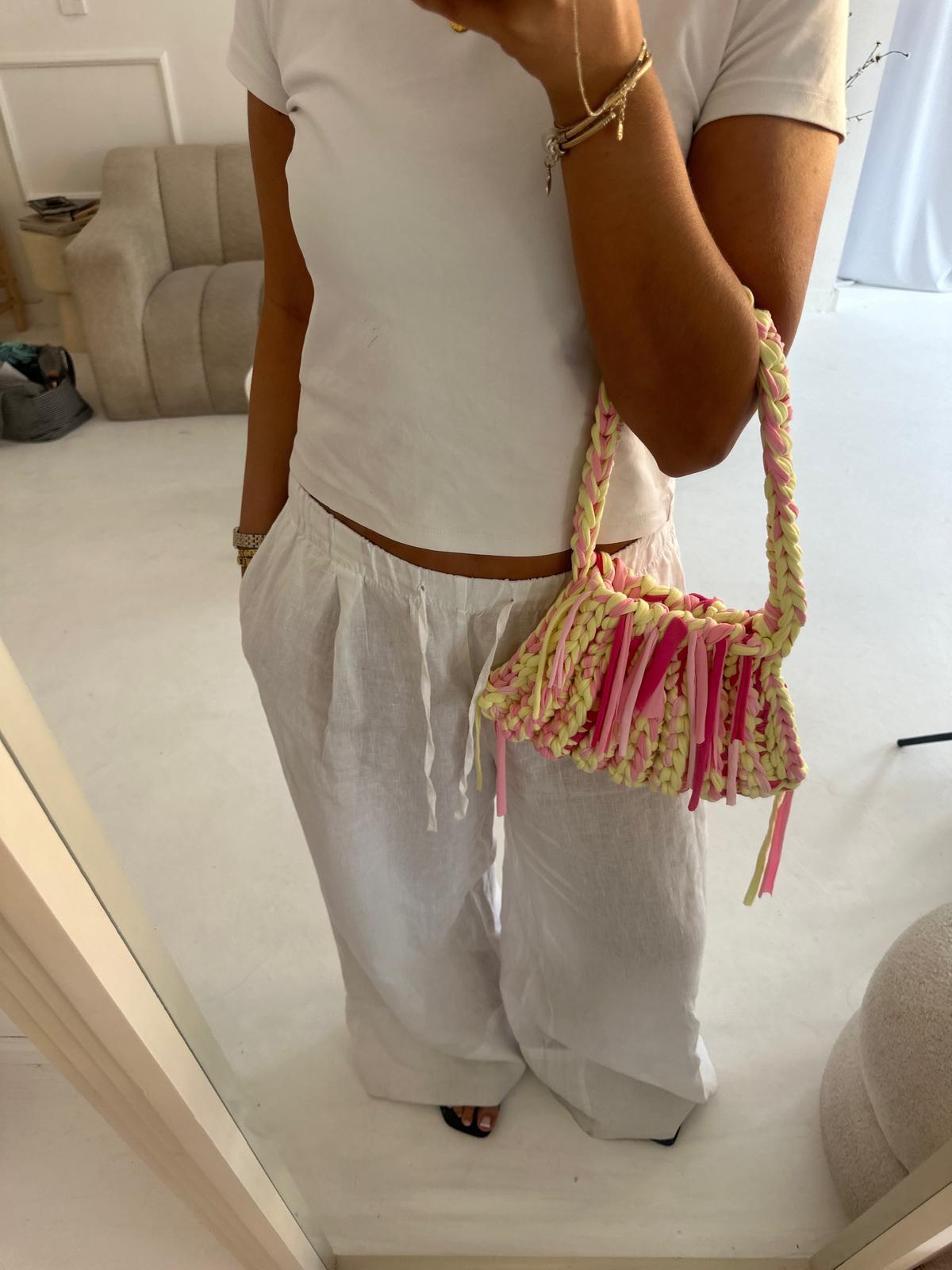 Medium Girly Tote - Lemon and Pink
