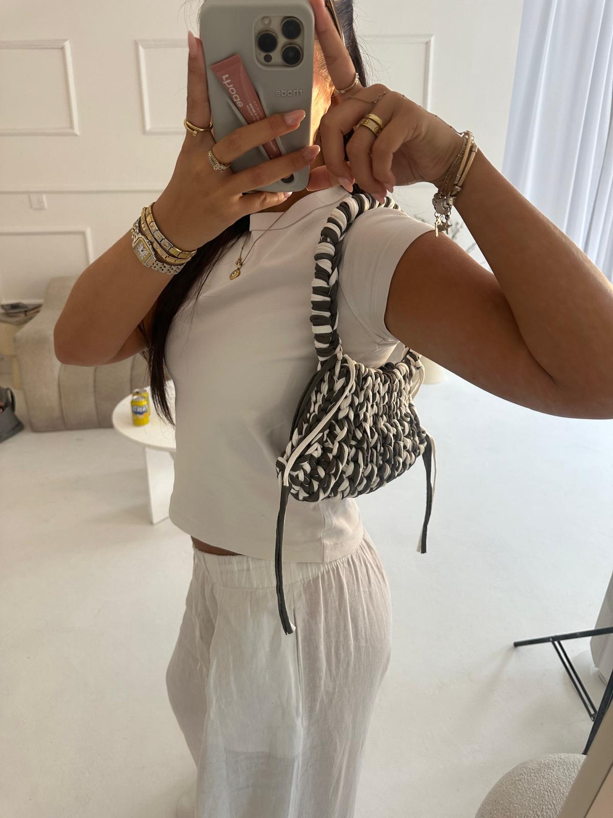 Medium Girly Tote - Khaki and White