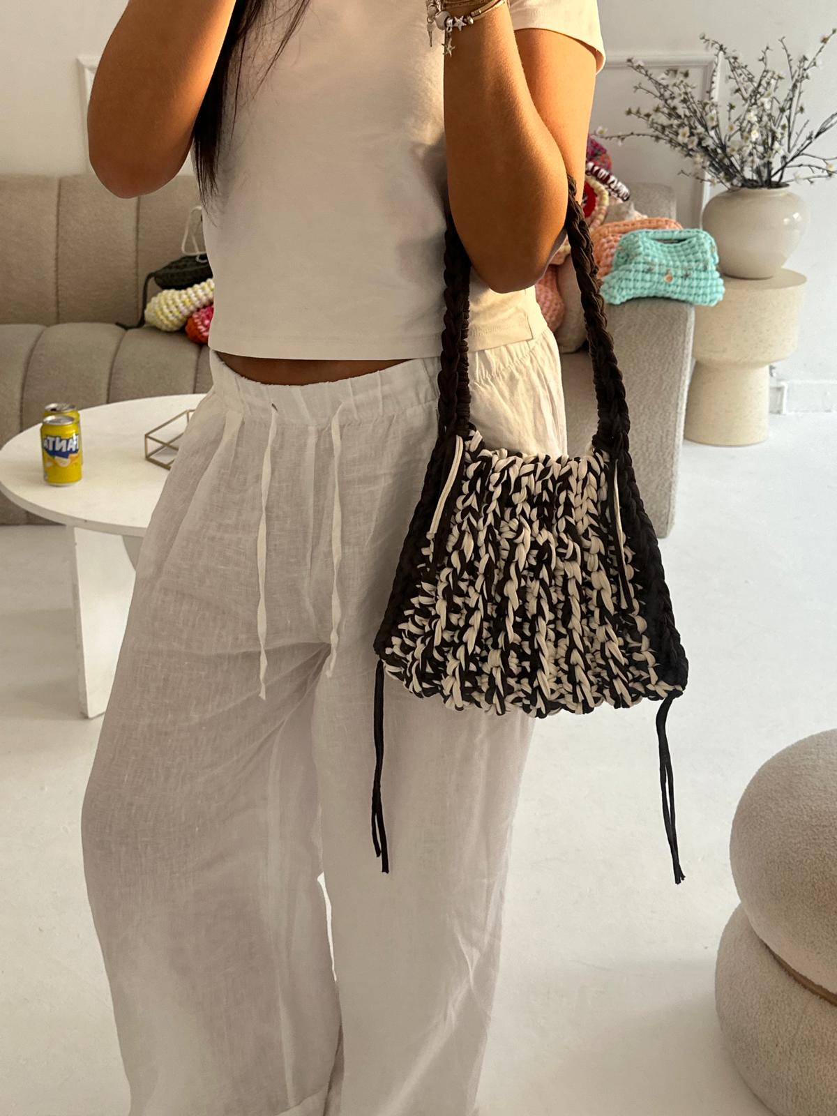 Medium Girly Tote - Brown and White
