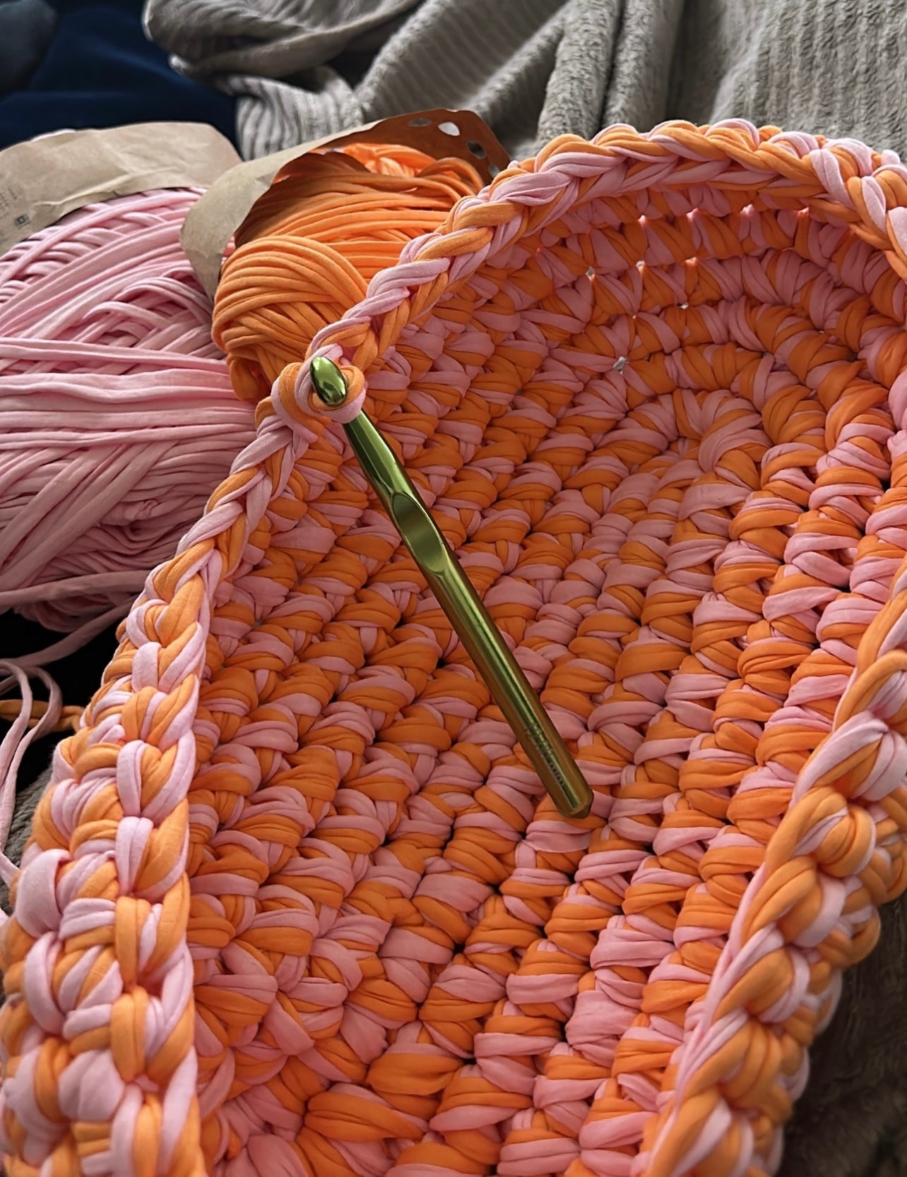 Handmade crochet bag creation progress