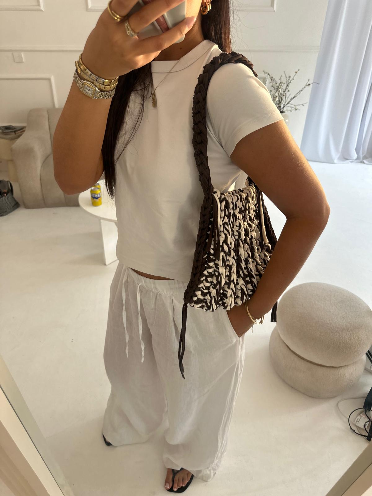 Medium Girly Tote - Brown and White