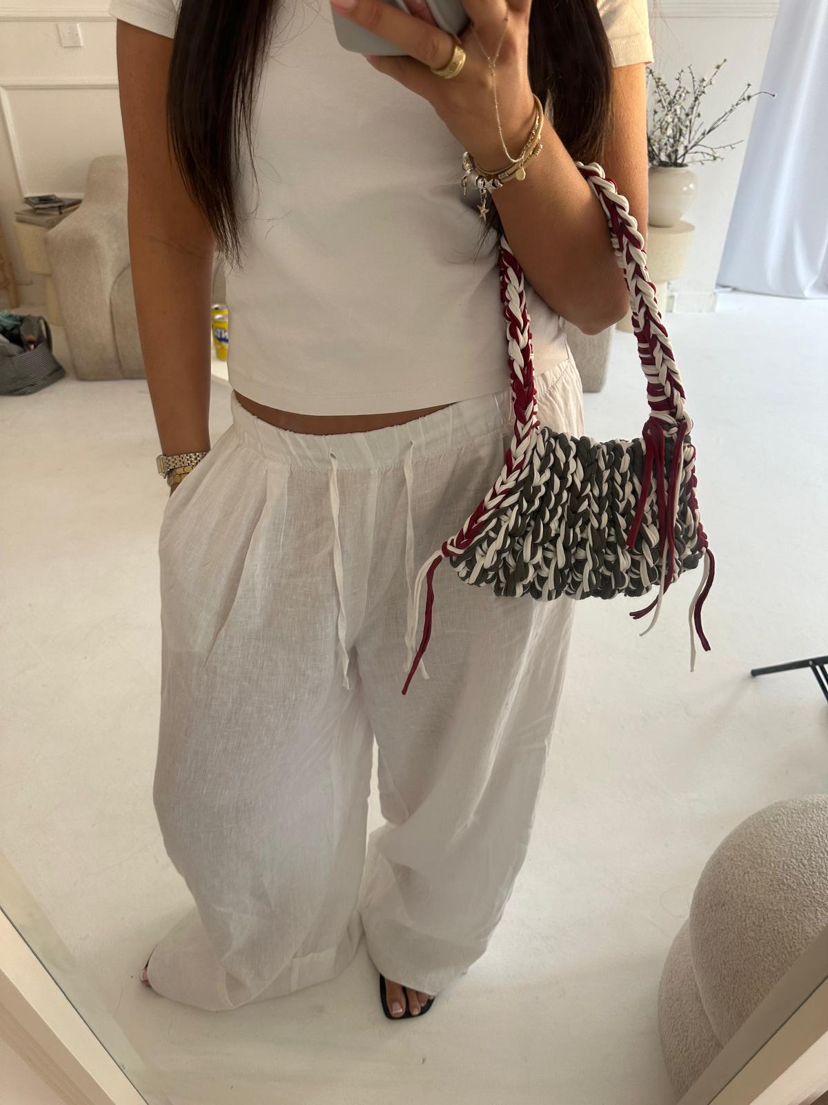 Medium Girly Tote - Khaki, White and Burgundy