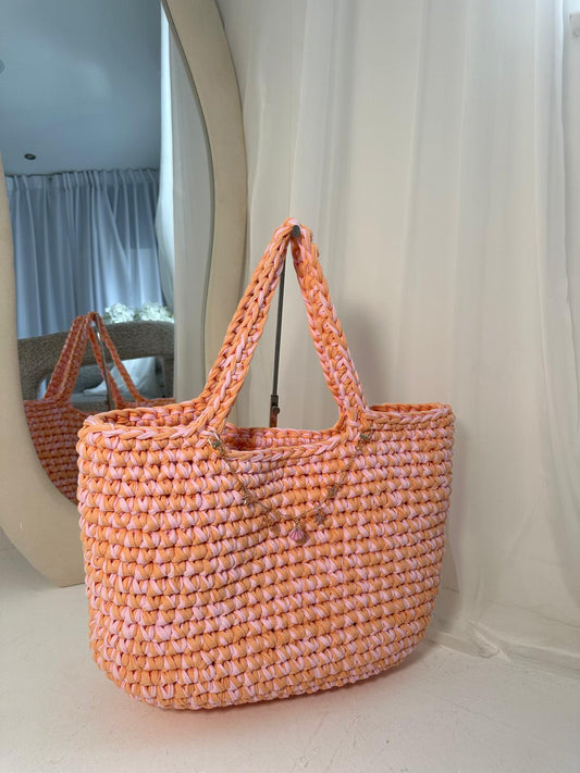 OG beach bag - Orange and Pink with Charms