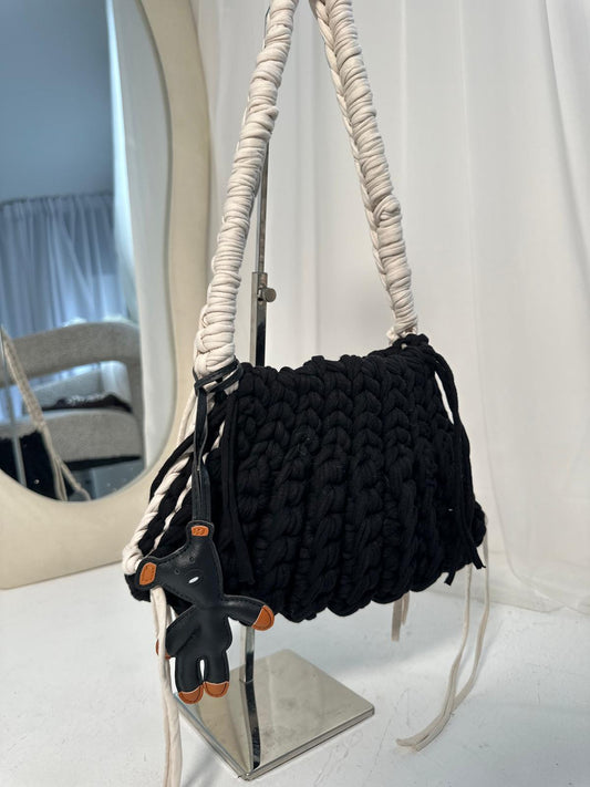 Medium Girly Tote - Black and Cream