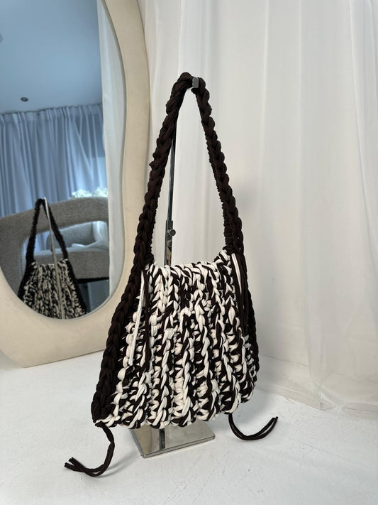 Medium Girly Tote - Brown and White