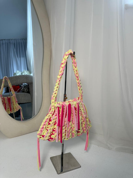 Medium Girly Tote - Lemon and Pink