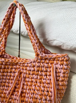 OG Beach Bag with Tassles - Orange And Pink