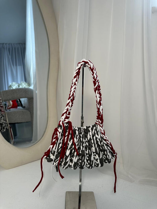 Medium Girly Tote - Khaki, White and Burgundy