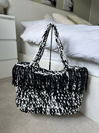 OG Beach Bag with Tassles - Black & White