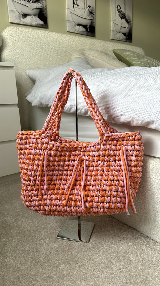 OG Beach Bag with Tassles - Orange And Pink