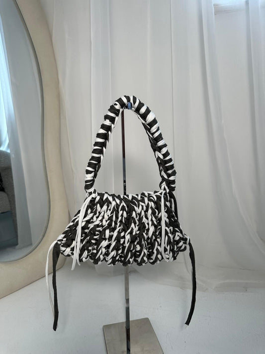 Medium Girly Tote - Khaki and White