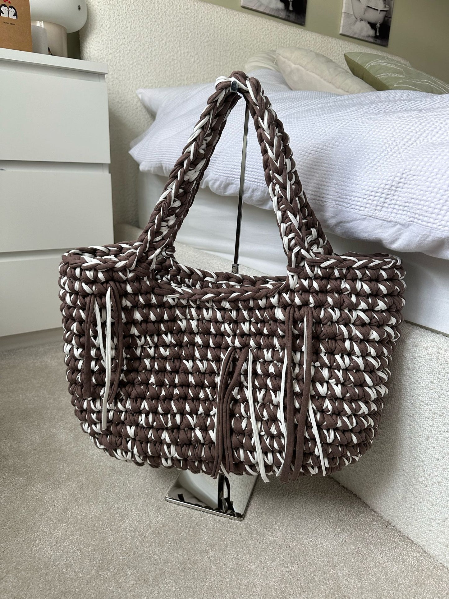 OG Beach Bag with tassles - Choc & Cream